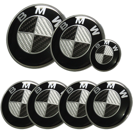Afauto 7pcs BMW Black-Silver Carbon Fiber Style Emblem Logo Badge